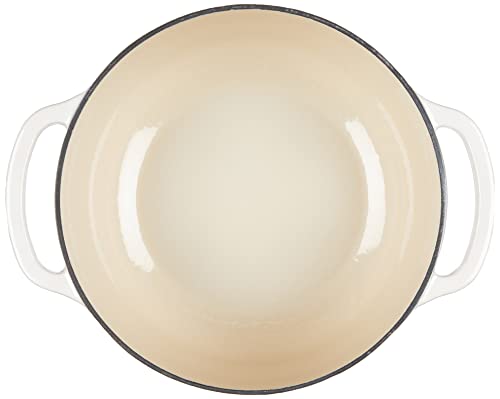 Image of Lodge 4.5 Quart Enameled Cast Iron Dutch Oven with Lid - Dual Handles - Oven Safe up to 500 F or on Stovetop - Use to Marinate, Cook, Bake, Refrigerate and Serve - Oyster White