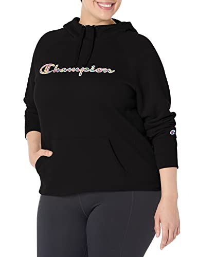 Champion Women's Plus Powerblend Hoodie, Graphic Script, Black-586fta, 3X