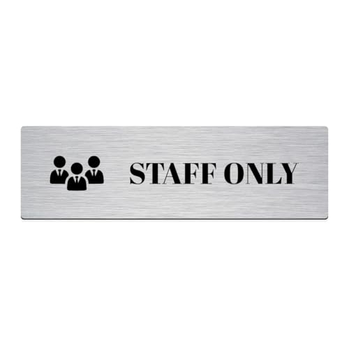 Image of Brushed Silver PVC Office Sign with Double-Sided Tape | Durable 10x3 Inch Signage for Clinics, Malls, Gyms & Hospitals - Available in Silver & Gold (Brushed Silver, Staff Only)