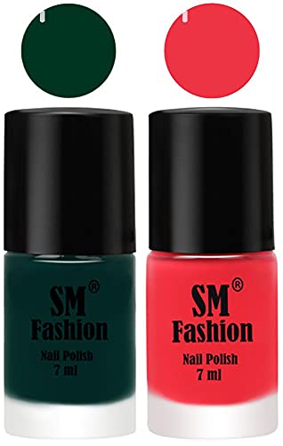 Image of Long Lasting Nail Polish | Nail Paint Combo 7 ml Each) - Set of 2 Dark Green-Rose Pink