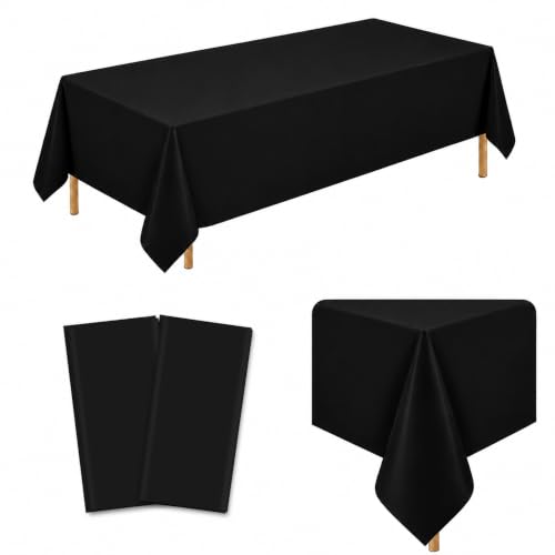 Image of WNINK 2 Pack Black Plastic Tablecloths, 54 x 108 Inch Disposable Covers