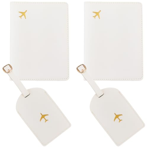 CALFOVERA 2 Sets Mr and Mrs Honeymoon Passport Wallets Travel Holder PU Leather White Luggage Suitcase Tag Couple Travel Passport Wallet Cover Blocking Card Slots ID Bag for Women Men