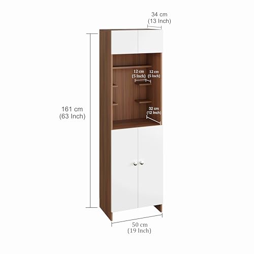 Image of FURNEASER Shivika Engineered Wood Pooja Mandir for Home | Modern Design Temple for Home & Office | Puja Stand Shelf | Prayer Cabinet Shelf (Exotic Teak & White)