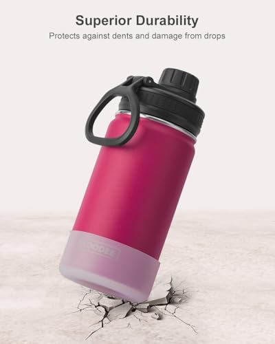 Image of koodee 12 oz Water Bottle -Stainless Steel Vacuum Insulated Wide Mouth Flask with Leakproof Spout Lid, Reusable Sports Metal Water Bottle BPA Free(Fuchsia Red)