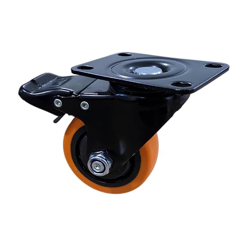 Kit 2 Rodinhas Rodizio Roda 3 Polegadas Resistente C/Freio (Laranja)