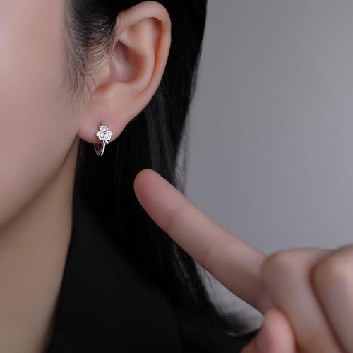 SLUYNZ 925 Sterling Silver CZ Clover Huggie Hoop Earrings for Women Girls Shamrock Hoop Earrings3