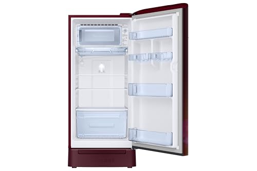 Image of Samsung 189 L, 5 Star, Digital Inverter, Direct-Cool Single Door Refrigerator (RR21H2H25HT /HL, Red, Hydrangea Plum, Base Stand Drawer, Single Touch Defrost, 2026 Model)