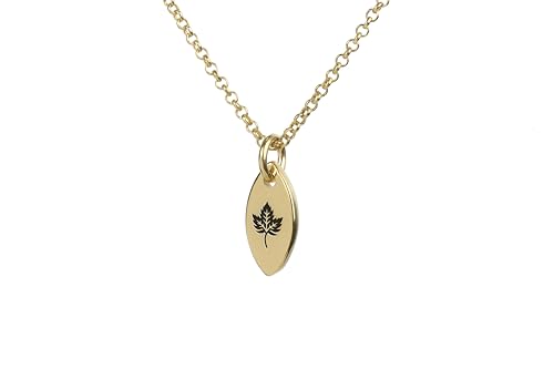 Collier Feuille d'Erable en Or 14k avec Pendentif Marquise Gravé