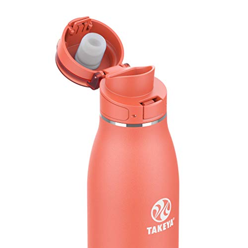 Image of Takeya Traveler Leak-Proof Coffee Mug - Travel Coffee Mug with Carrying Loop - Insulated Drinkware for Everyday Use - Durable & Portable Mug with Spill-Proof Design - 17 oz, Coral