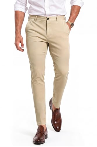 GINGTTO Mens Skinny Dress Pants Khaki Chino Pants Slim Fit Tapered Leg Stretch 36×28