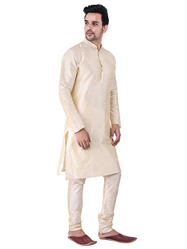 Image of HUZUR Men's Silk Solid Straight Long Kurta Pyjama Set| Ethnic Wear