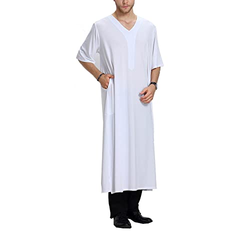 CUTIECLUB Robe musulmane décontractée à manches longues pour homme - Avec poches, blanc, M Cover