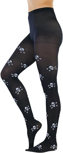 Image of ToBeInStyle Women's Skull Crossbones Skeleton Pirate Symbol Hosiery Tights & Thigh High Stockings