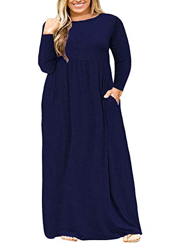 Image of Nemidor Plus Size Maxi Dress for Curvy Women Fall Casual Loose Long Sleeve Dresses with Pocket 14-26