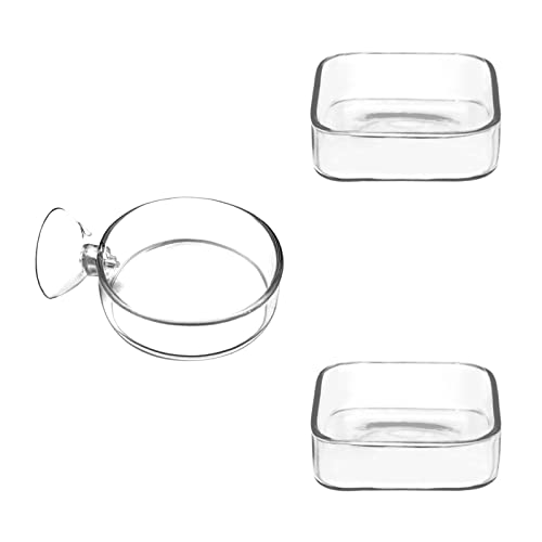 Image of Aquarium Shrimp Feeder Dish Glass Fish Tank Feeding Bowls, 1pcs Round Glass Food Bowl (60mm), 2pcs Square Fish Feeding Bowls with Suction Cups (60mm)