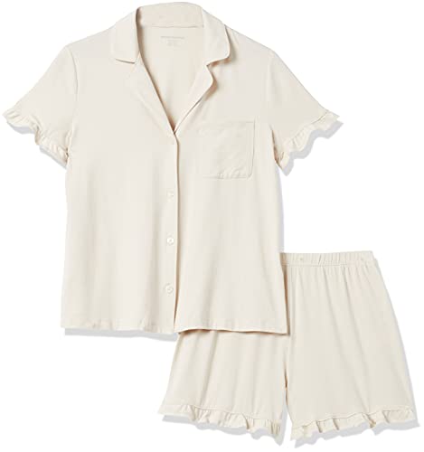 Amazon Essentials Women's Cotton Modal Piped Notch Collar Pajama Set (Available In Plus Size), Beige, Medium #TOP4