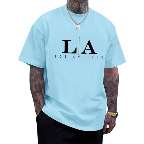 Image of BeWithYou Oversized Graphic Tshirts for Men Vintage Los Angeles Letter Graphic Shirt Baggy Streetwear Tee Casual Cotton Tops
