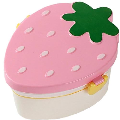 可愛いいちごの形弁当箱2段チャフィン箱漏れ防止弁当箱食器付きサラダサンドイッチ箱大人用ピンク