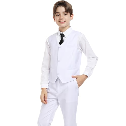 Image of Boys' Vest Slim Formal Suit Vest for Wedding Homecoming with Pockets Adjustable Back Strap, Size 2-20 Years