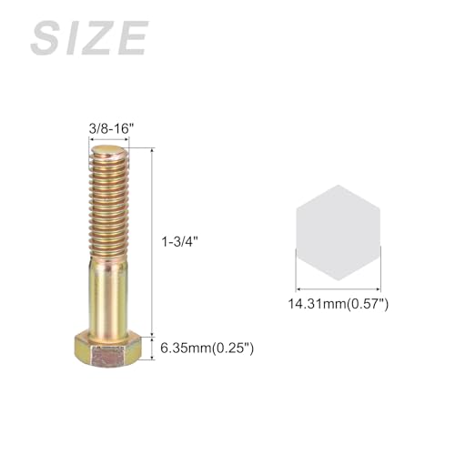 Image of METALLIXITY Hex Bolts (3 /8-16x1-3 /4) 25Pcs, Carbon Steel Zinc Plated Partial Threaded, Coarse Thread UNC Hex Head Screw Bolt - for Furniture Repair, Yellow