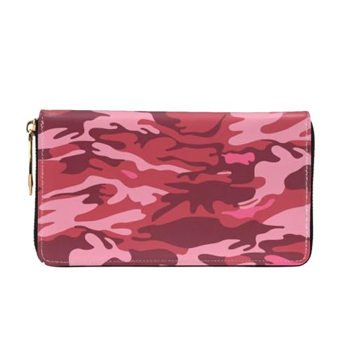 Leather Wallet For Women And Men Dark Coral Pale Pink Camouflage Clutch Purse Wristlet Bag Credit Card Holder Wallet2