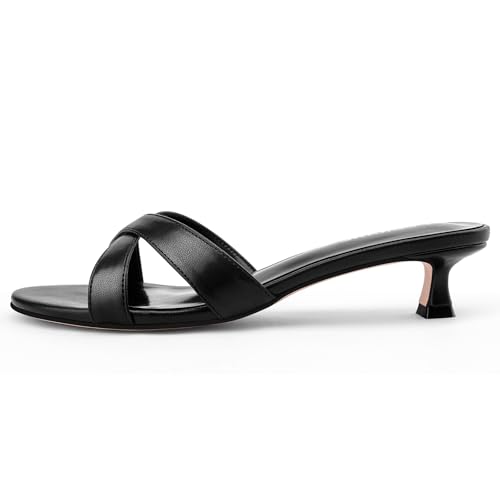 Womens Kitten Heels Low Heeled Sandals for Women Round Slip On Slides Cross Strap Open Toe Sandals2