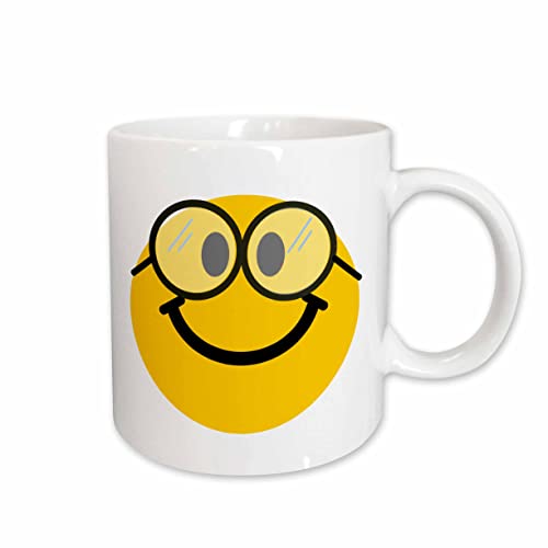 3dRose Geeky smiling face yellow smilie with glasses 11oz Mug