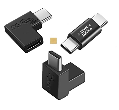 Sound Wave【 Gen2 5A急速充電+10Gbps高速データ転 L字アダプター 】 USB Type C 変換 L字 USB3.1 gen2 5A急速充電+10Gbps高速データ転送 タイプc 変換アダプタ 90度 オス メス USB c コネクター 高機能 スマートフォン スマホ 高性能 機器等 Type Cデバイスに対応+F.Wave オリジナル レザー調 MicroFiber お手入れクロス cLMtoF (各1個 計3個A オス)