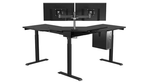 Image of VERSADESK 60 inch x 60 inch Electric L-Shaped Corner Standing Desk, Commercial Grade Height Adjustable Sit Stand Workstation, Ergonomic Computer Desk for Home Office, Black Frame, Black Surface