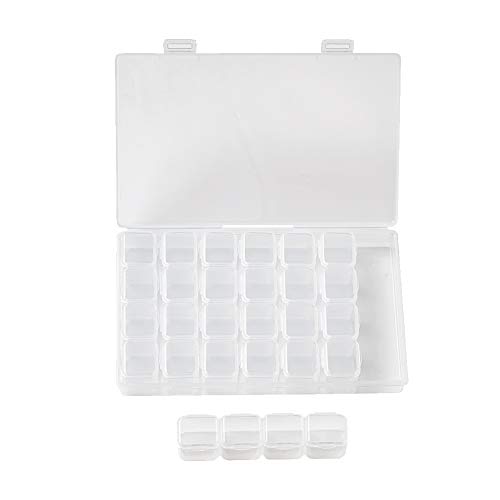 Image of FASHEWELRY 28 Grids Clear Plastic Jewelry Box Storage Containers with 3.93x0.94x0.94 Inch Removable Dividers