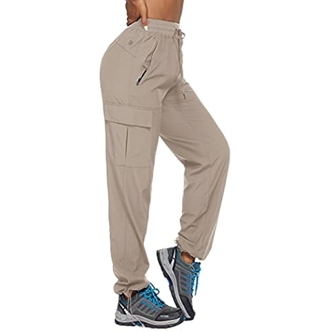 Pinspark Athletic Pants for Women Quick Dry Joggers Lightweight Summer Running Workout Pants Zipper Pockets, Khaki, Large Cover