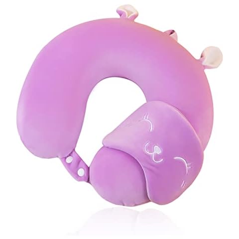 Travel Pillow, Premium Memory Foam Neck Rest Cushion Neck Pillow Support Pillow with An Eye Mask for Sleeping Rest Airplane Car Home Use and Travel Essentials(Purple) Cover