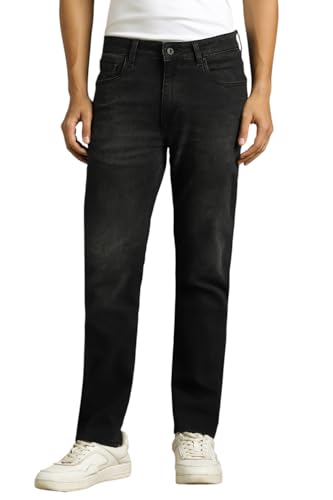 Image of Louis Philippe Men's Slim Fit Stretch Fabric for Comfort Authentic Twill and Durable Ankle Length Cropped Jeans