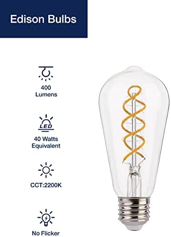 FLSNT LED Edison Bulb,ST58 Vintage Spiral Filament Light Bulb 4W(40W Equivalent),E27 Base,Non-Dimmable,Warm White 2200K,Clear Glass,4 Pack
