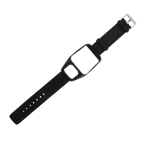 Healvian Correa de Cuero Vintage Compatible con Tomtom Adventurer y Runner 3, Pulsera Ajustable Negra para Reloj Running Hombre, Recambio Duradero para Accesorios de Correr