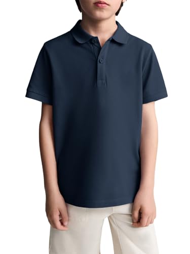 Haloumoning Boys Short Sleeve Pique Polo Shirt School Uniform Shirts for Kids 5-14 Years