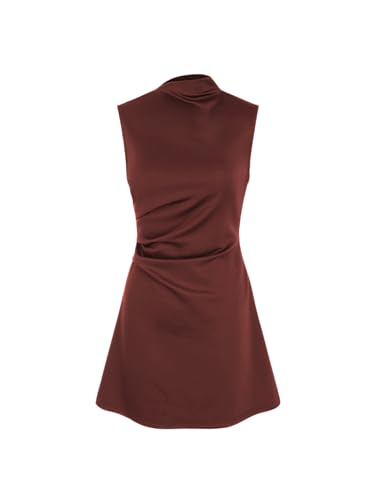 CIDER Turtleneck Sleeveless Ruched Mini Dress