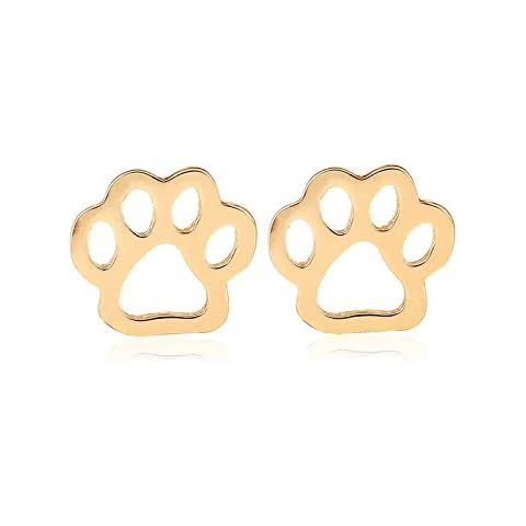 Puppy Dog Paw Print Stud Earrings with Metallic Gold Finished Cover