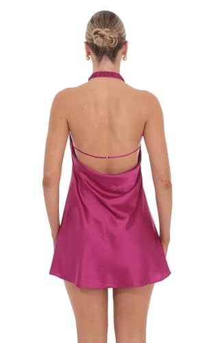 BITALY Satin Halter Homecoming Dresses Short for Teens Open Back 2025 Sleeveless Bodycon Cocktail Dress BI2342