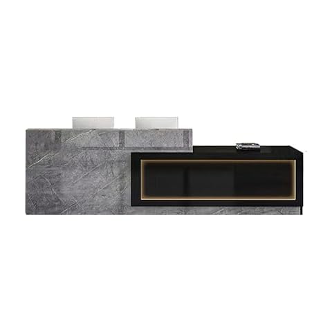 Nuipesn Office Reception Desk Front Counter Desk with Lockable Drawer Reception Counter Desk with LED Lights & Cabinet for Office (Gray Stone Pattern+Black/Right,5.25FT,62.99" L*23.62" W*39.37" H) Cover