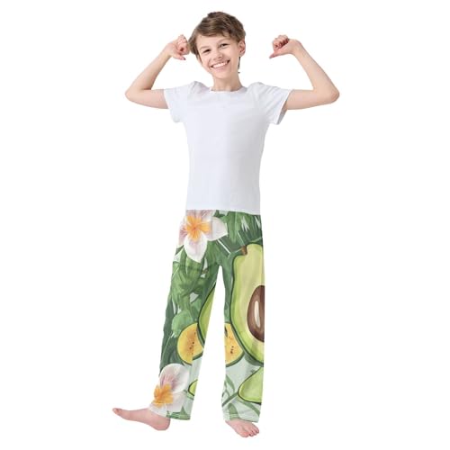 ZZXXB Tropical Avocado with Flowers Boys Long Pants Soft Trousers Elastic Waist Kids Lounge Bottoms with Pockets S-XL3