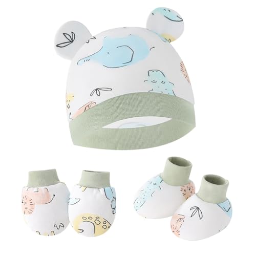 Newborns Baby Hat and Gloves Set with Foot for Infant Boys Girls 0-6 Months Soft Fetal Caps Cotton Gloves Socks