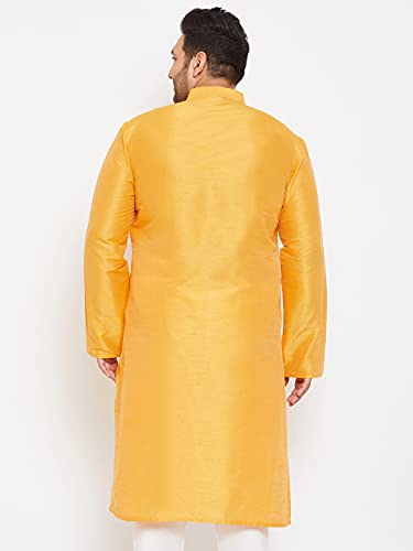 Image of Vastramay Men's Yellow Silk Blend Banarasi Kurta, Full Sleeve, Mandarin Neck, Regular Fit, Festive, Soft Comfortable Feel, Solid Design for Traditional Occasions