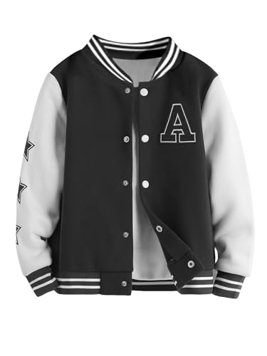 SHENHE Boy's Button Up Varsity Jacket Color Block Letter Print Baseball Bomber Jacket