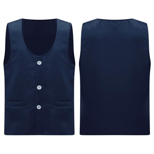 YiZYiF Unisex Kid Vest Button Down Waistcoat Volunteer Activity Vest Sleeveless Jacket with Pockets Waiter Workwear