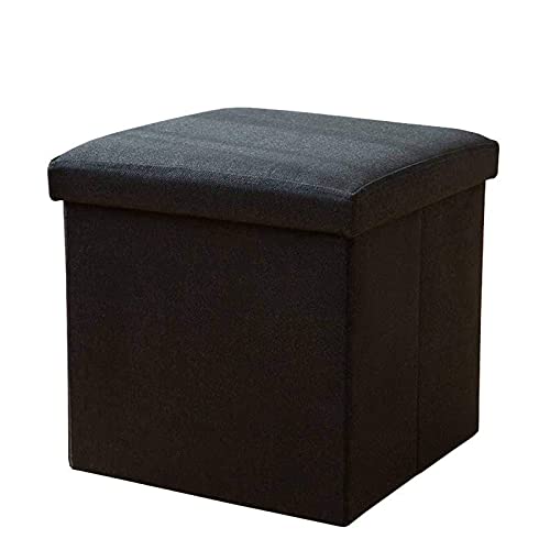 Pouf cube banc à chaussures pliable entrée tissu lin - 2