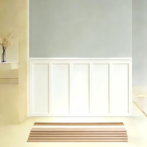1 Set 94.5 in x 54 in MDF Board and Batten Paintable Wainscoting Kit Molding Trim Slat with Edge StripPremade Accent Wall Panel for DIY Kitchen Bedroom Living Room Home Decor Covers (94.5 x 54 Inch)
