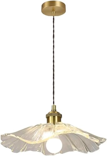 HXYSXHJUO Colgante de Cristal con Forma de Flor, araña nórdica de latón para alojamiento, Bar, Pasillo, Porche, Restaurante, cafetería, lámpara de una Sola Cabeza con Forma de Hoja de Loto E