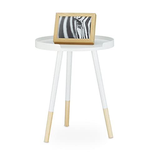 Relaxdays Mesa Auxiliar, Madera, Blanco, 40x40x49 cm