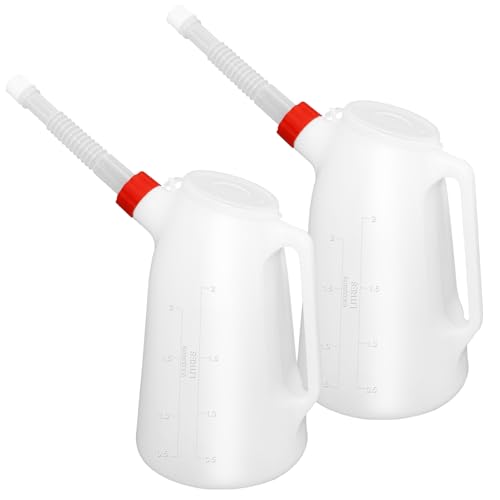 Kackaidi 2 Pack Oil Jug 2 Quart Oil Measuring Container Automotive Motor Oil Dispenser Container with Cover and Long Nozzle for Automotive Fluids